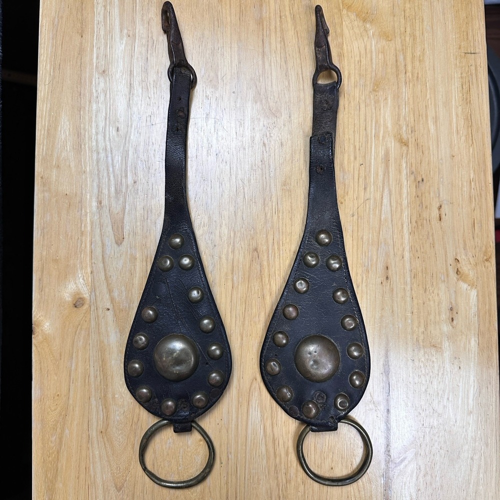 Vintage‎ Harness Drops 13 Inch Equestrian Horse Bridle Leather Brass Studs Ranch